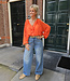Blouse Opengewerkte Mouwen Ruffle Oranje