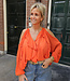 Blouse Opengewerkte Mouwen Ruffle Oranje