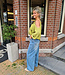Blouse Opengewerkte Mouwen Ruffle Groen