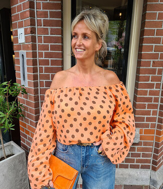 Offshoulder Blouse Dots Pofmouw Oranje