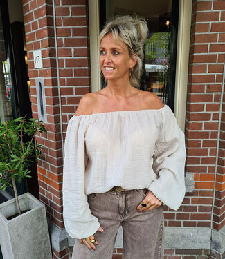 Offshoulder Blouse Pofmouw Beige