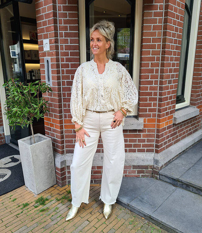 Oversized Kanten Blouse Crème