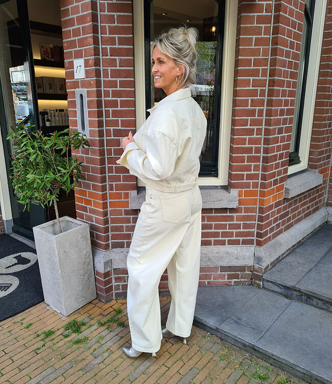 2-delige Denimset Ballon Broek + Jack Crème