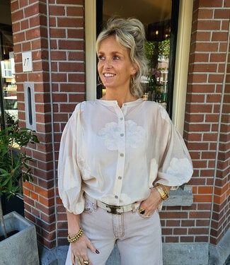 Luxe Blouse met Borduursels Crème/Beige