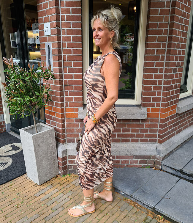 Azzurro Lange Jurk Mesh Bruintinten