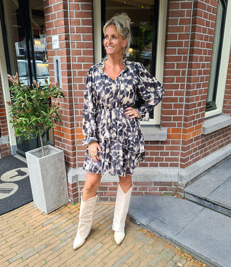 Jurkje Lange Mouw Strass Beige/Zwart