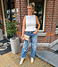 Azzurro Gesmokte Top Broderie Wit