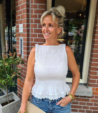 Azzurro Gesmokte Top Broderie Wit