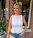Azzurro Gesmokte Top Broderie Wit