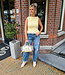 Azzurro Gesmokte Top Broderie Geel