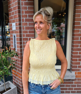 Azzurro Gesmokte Top Broderie Geel