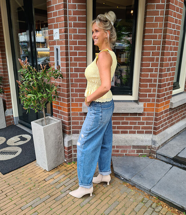 Azzurro Gesmokte Top Broderie Geel