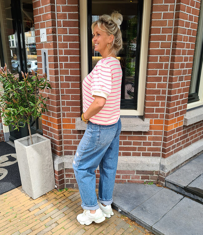Fluor Streep Top LA Roze