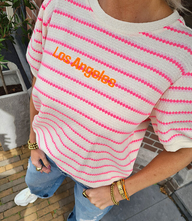 Fluor Streep Top LA Roze