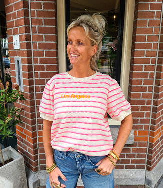 Fluor Streep Top LA Roze