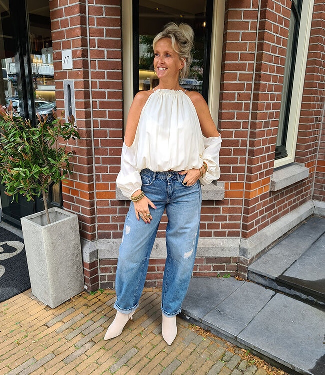 Blouse Opengewerkte Mouwen Crème