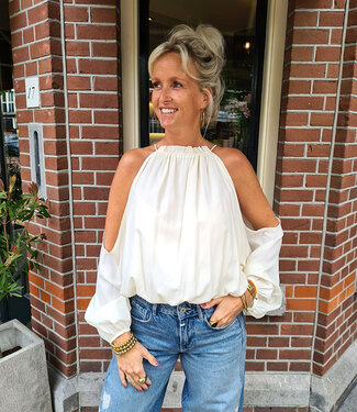 Blouse Opengewerkte Mouwen Crème