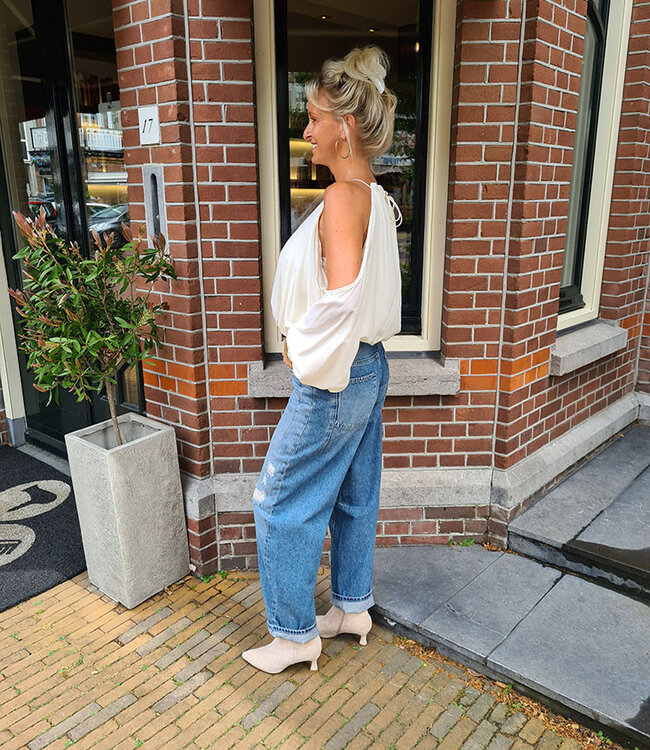 Blouse Opengewerkte Mouwen Crème