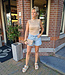 Gesmokte Mouwloze Broderie Top Camel