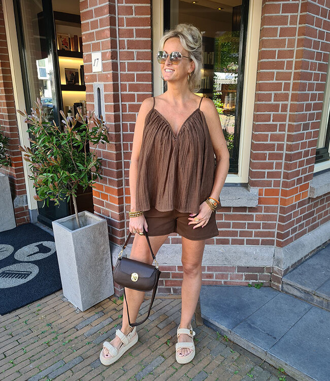 Spaghettiband Top Linnenlook Bruin