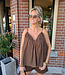 Spaghettiband Top Linnenlook Bruin