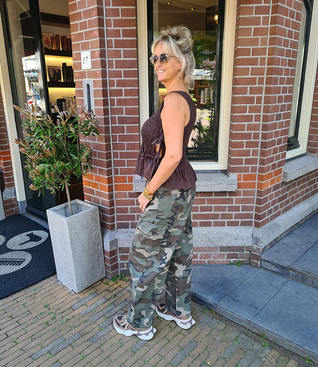 BouBoe Gesmokte Top Donkerbruin
