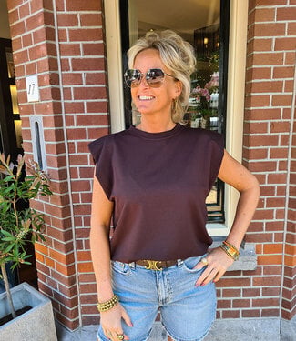 Azzurro Basic Tee Schoudervulling Donkerbruin