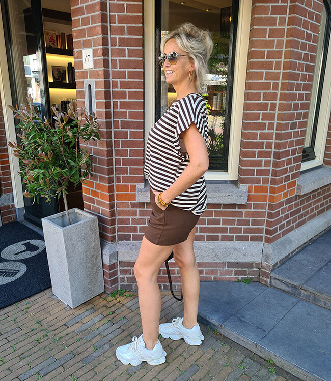 Sweater Tee Stripes Bruin/Wit