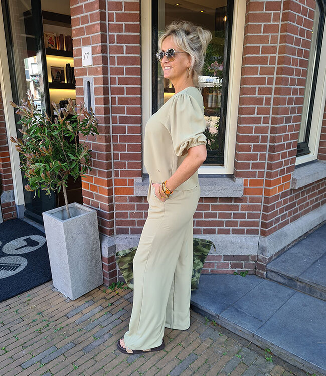 Azzurro Pofmouw Blouse Pistache