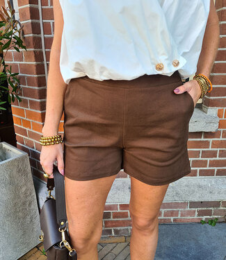 Azzurro Stretch Basic Short Donkerbruin