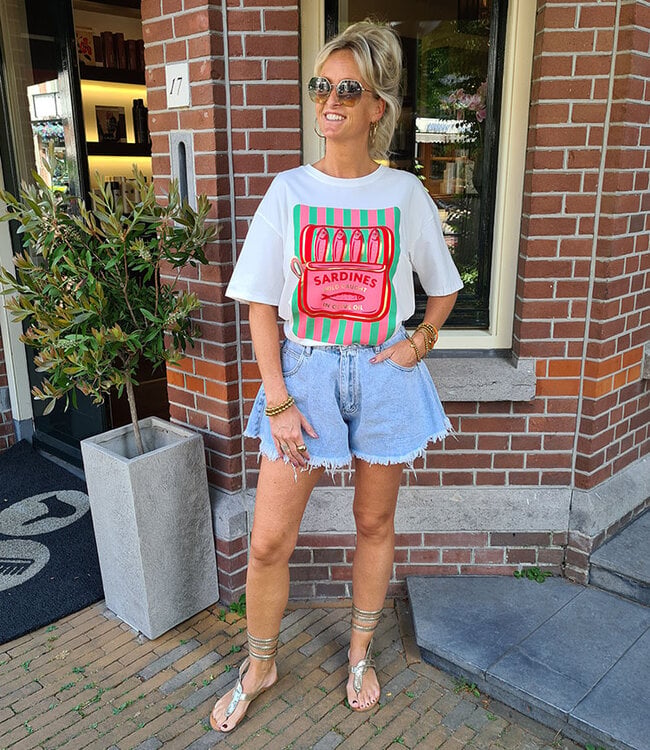 T-shirt Wit Sardines Fuchsia/Rood