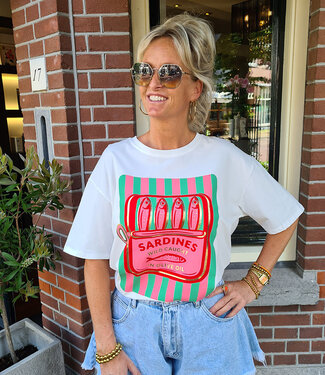 T-shirt Wit Sardines Fuchsia/Rood
