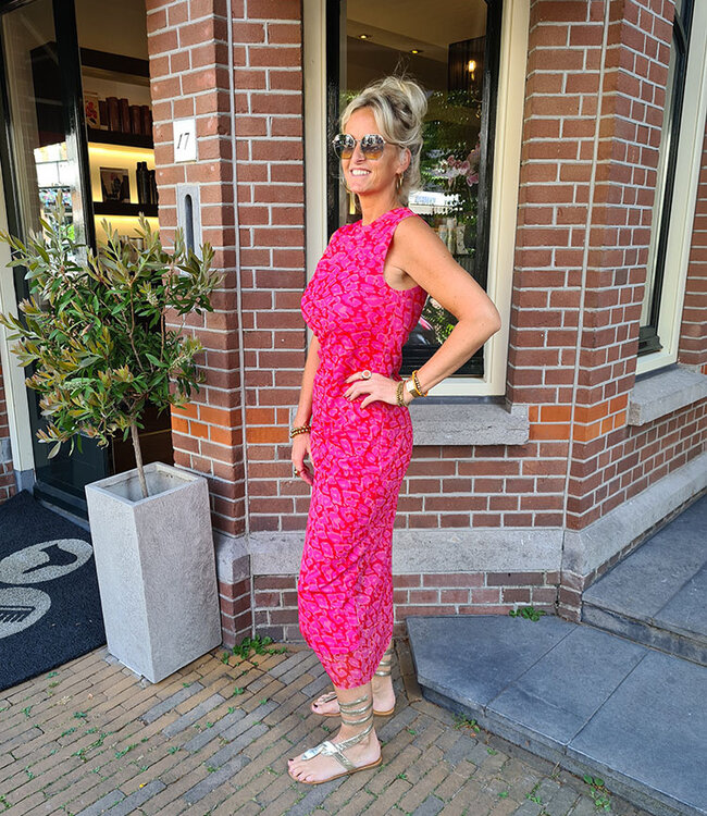 Azzurro Lange Jurk Mesh Leo/Fuchsia