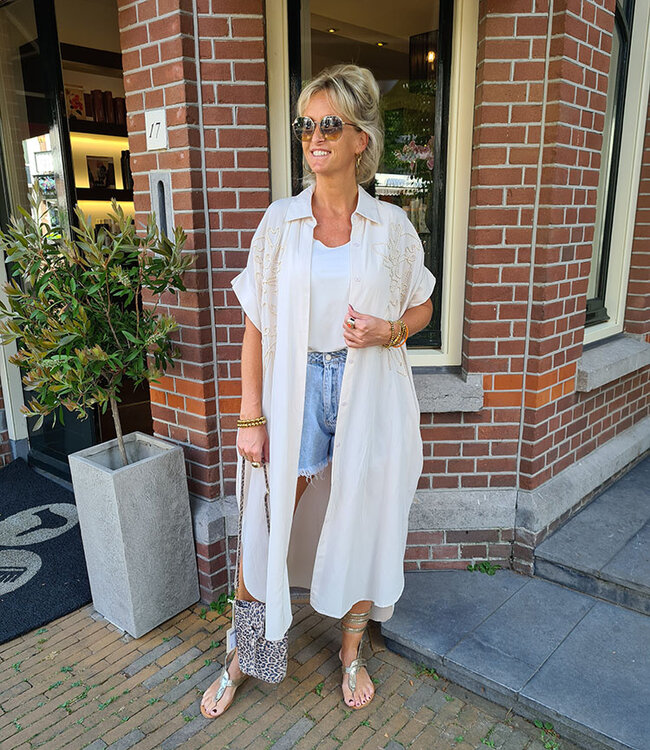 Lange Dress met Borduursels Crème