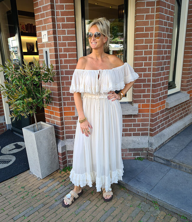 Offshoulder Jurk Linnenlook Crème