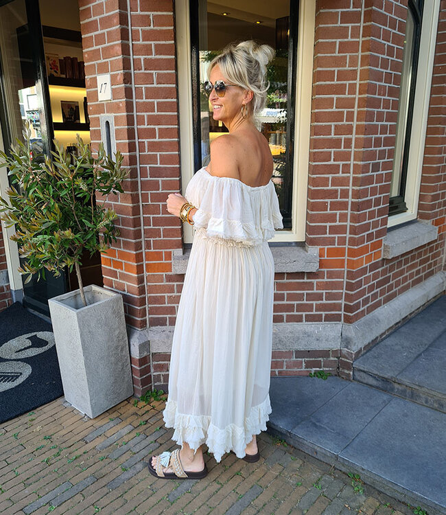 Offshoulder Jurk Linnenlook Crème