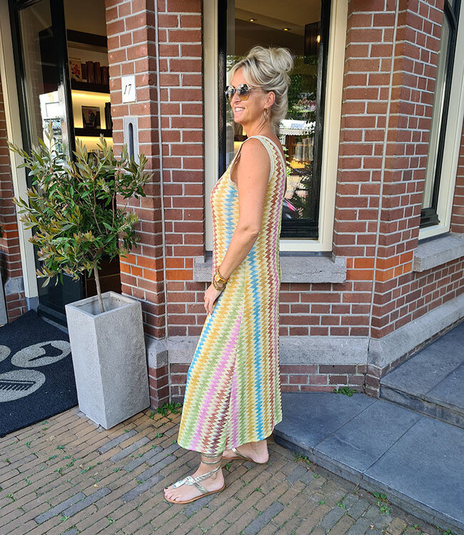 Lurex Zigzag Dress Geel
