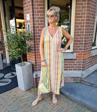 Lurex Zigzag Dress Geel