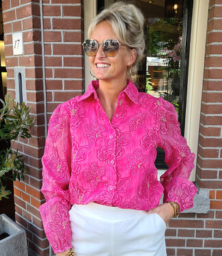 Azzurro Luxe Blouse Flower Fuchsia