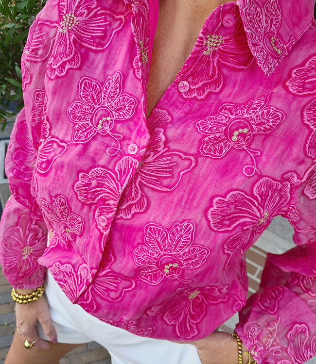 Azzurro Luxe Blouse Flower Fuchsia