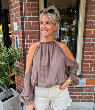 Blouse Opengewerkte Mouwen Bruin