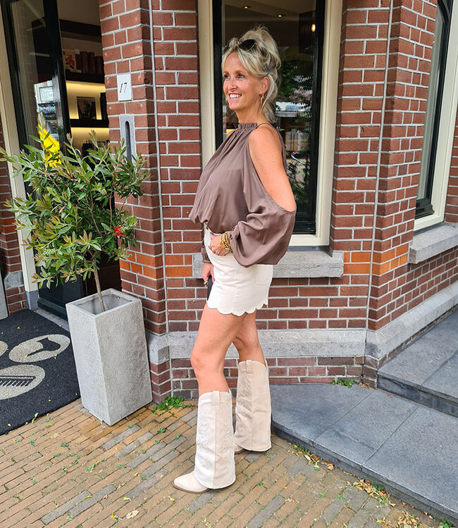 Blouse Opengewerkte Mouwen Bruin