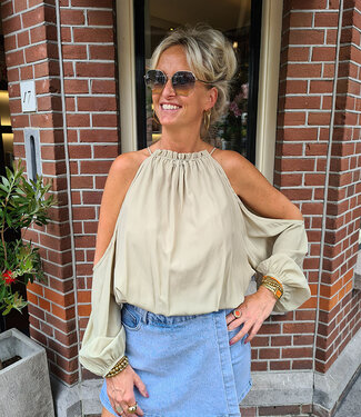 Blouse Opengewerkte Mouwen Pistache