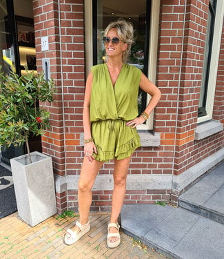 2-delige Set Vhals Blouse+Broekrokje Groen