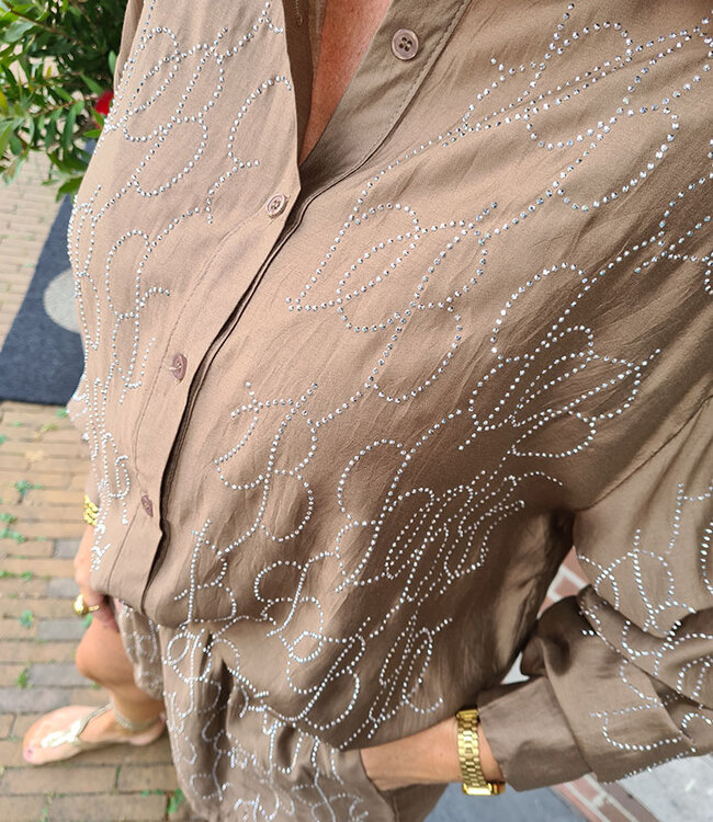 2-Delige Zijdelook Set Brons met Strass
