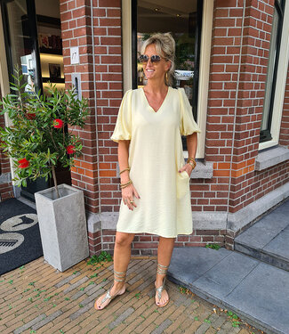 Azzurro Dress Pofmouw Vhals Geel