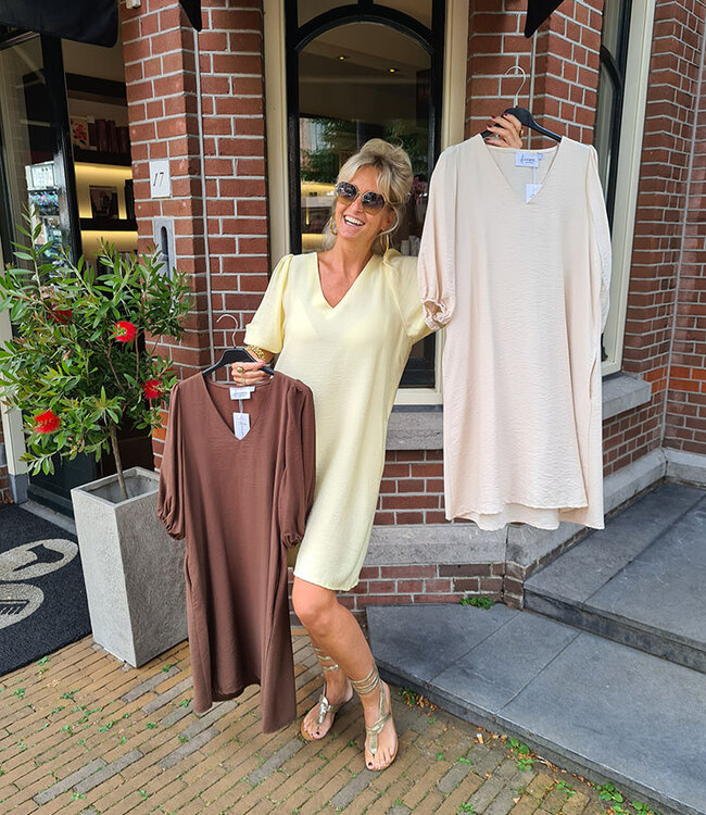 Azzurro Dress Pofmouw Vhals Geel