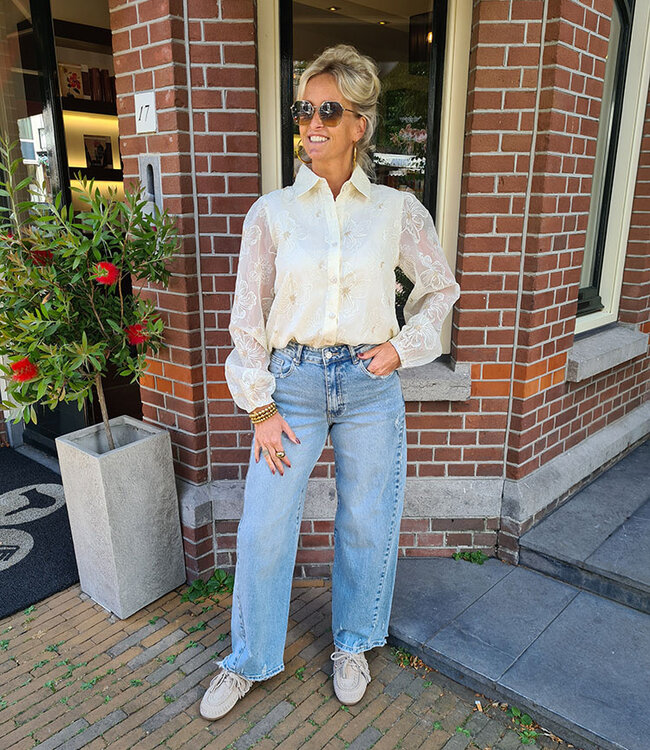 Azzurro Luxe Blouse Flower Crème