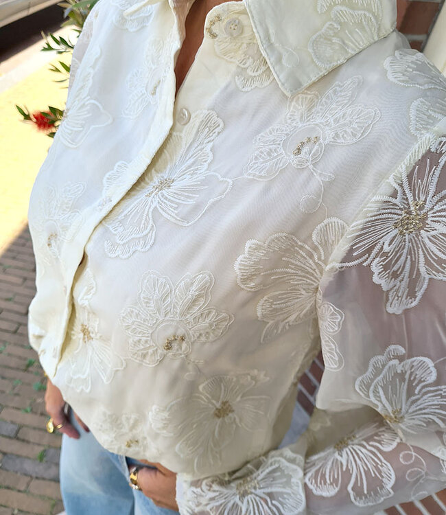 Azzurro Luxe Blouse Flower Crème