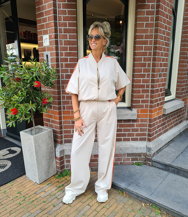 Pantalon met Bies Beige/Oranje